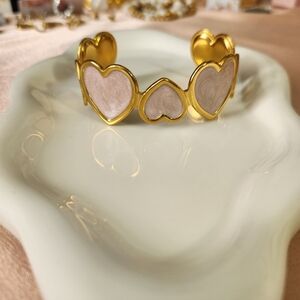 Stainless Steel Pink Heart Cuff Bracelet